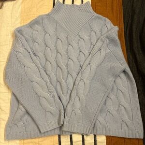 Baby Blue Cable Knit Turtleneck Sweater